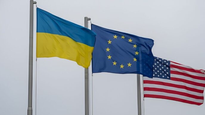 Прапори України, США та ЄС