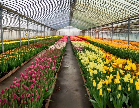 Квіти (троянди, тюльпани, гіацинти, нарциси) в теплиці Квіти (троянди, тюльпани, гіацинти, нарциси) в теплиці