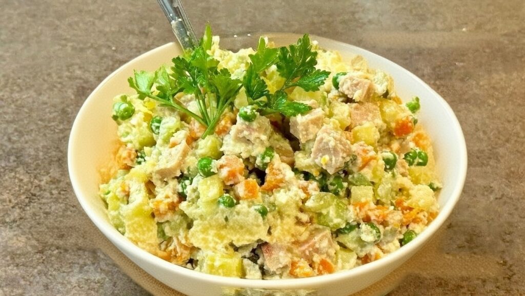 рецепт салату олів'є Веганський Олів'є з грибами та домашнім майонезом