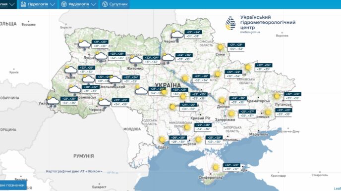 Погодні прогнози на 3 серпня 2026 року: температура до +38 °C, можливі зливи 24 Погодні прогнози на 3 серпня 2026 року: температура до +38 °C, можливі зливи 23