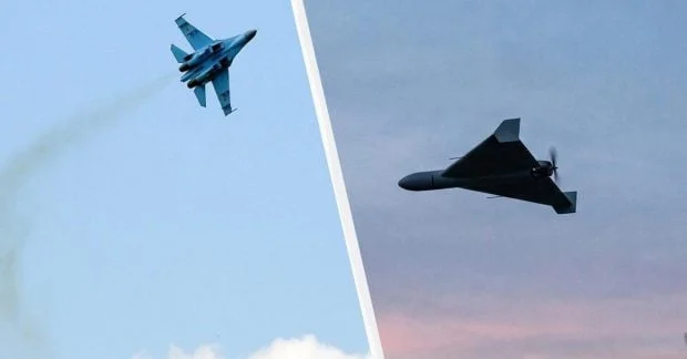 Знищення російського БПЛА «Герань‑5» українським Су‑27: запуск ракети «повітря‑повітря» 45