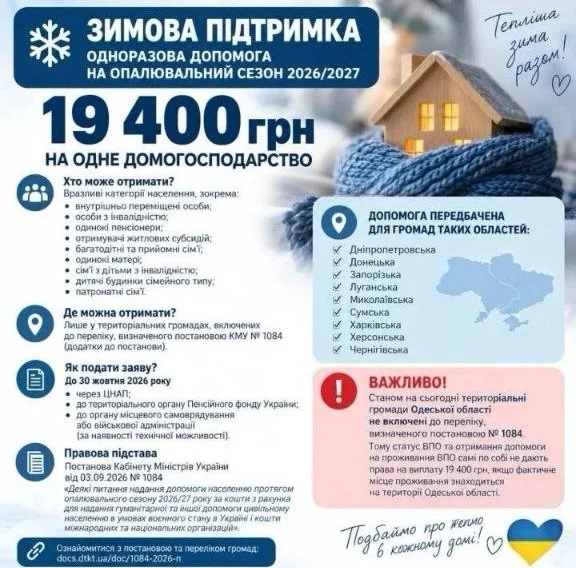 19 400 грн на зиму від ООН і NRC: хто отримає виплату до 30 жовтня 2026 6 19 400 грн на зиму від ООН і NRC: хто отримає виплату до 30 жовтня 2026 5